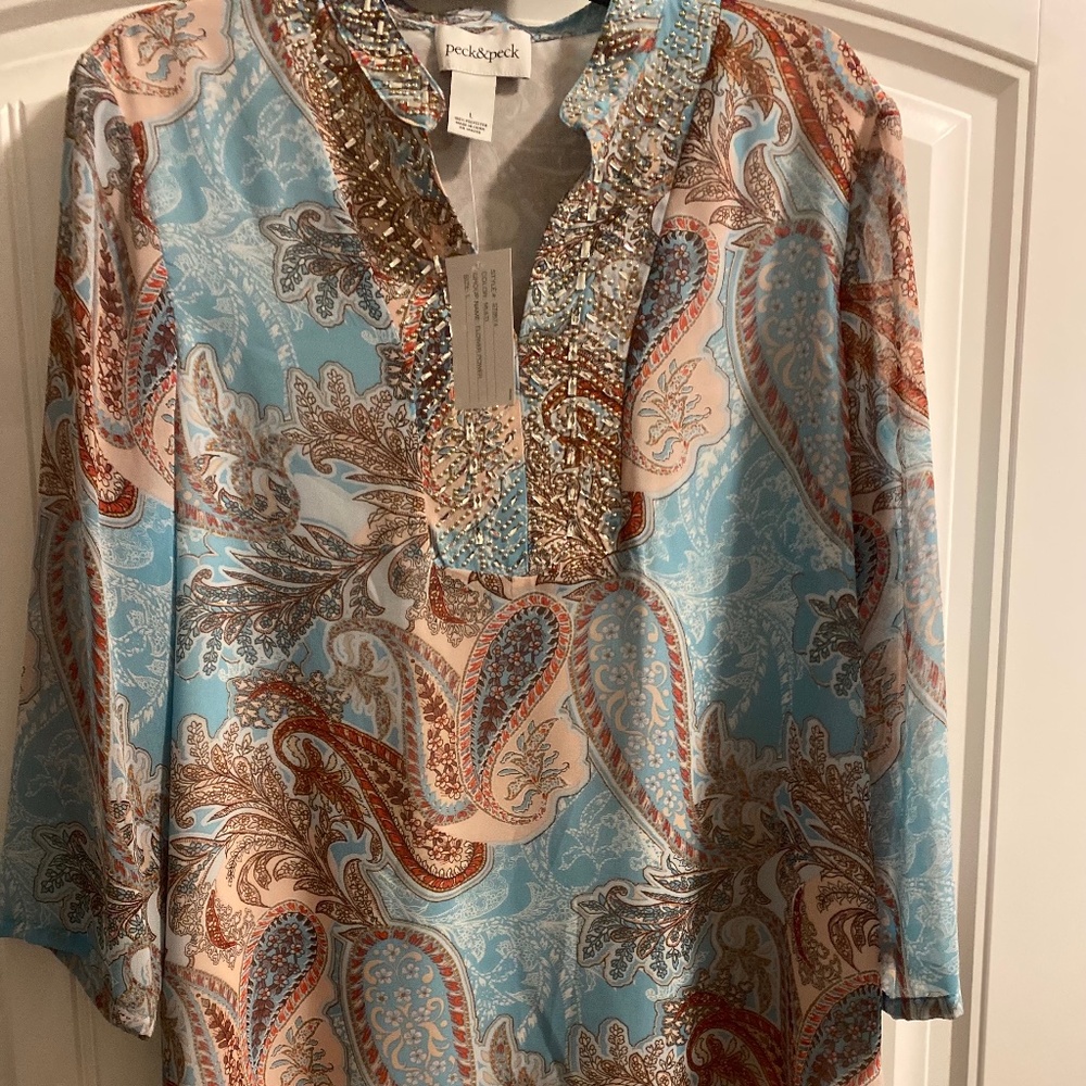 Peck & Peck Multi-Color Flower Power Top in Size Large